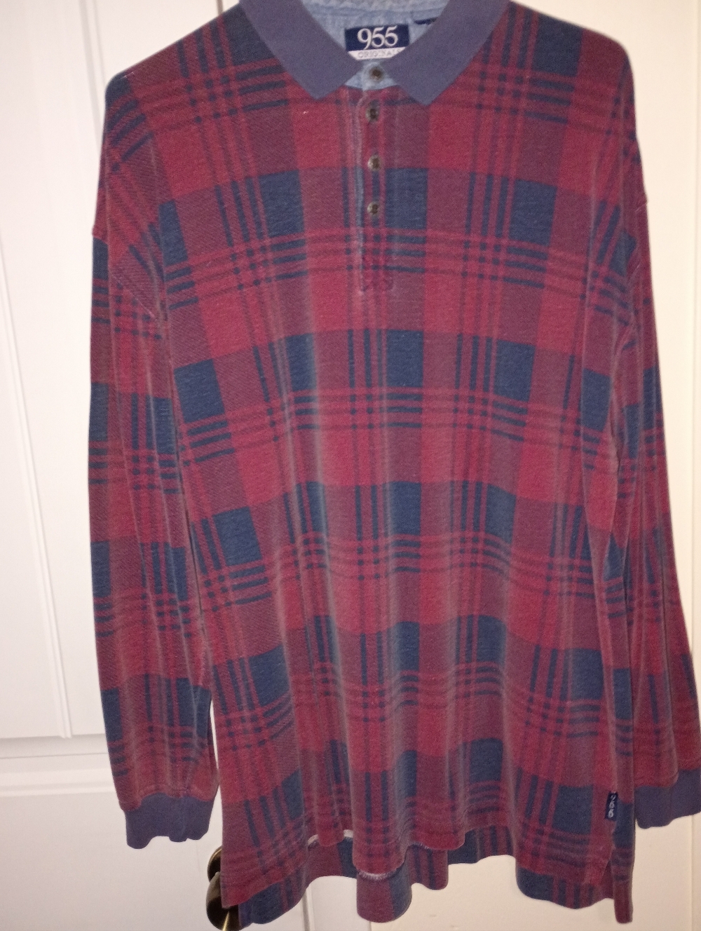 Men's Long Sleeve Plaid Polo Shirt - Red & Navy